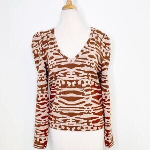 Another Love Womens Striped Knit Sweater Size M Puff Sleeve Fall Statement Knit